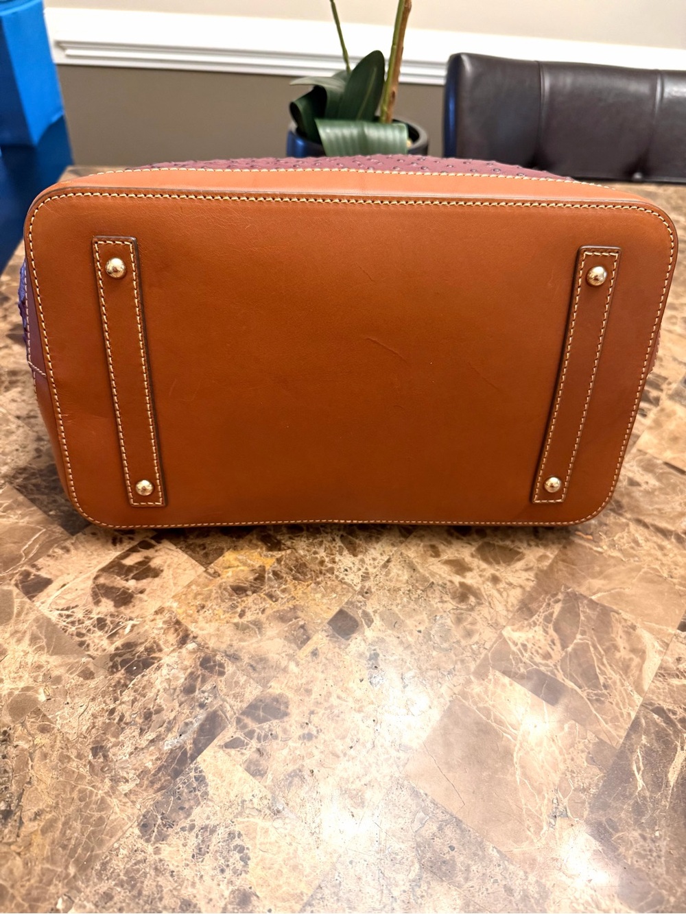 Dooney & Bourke Ostrich Large Tote in Burgundy - Picture 8 of 14